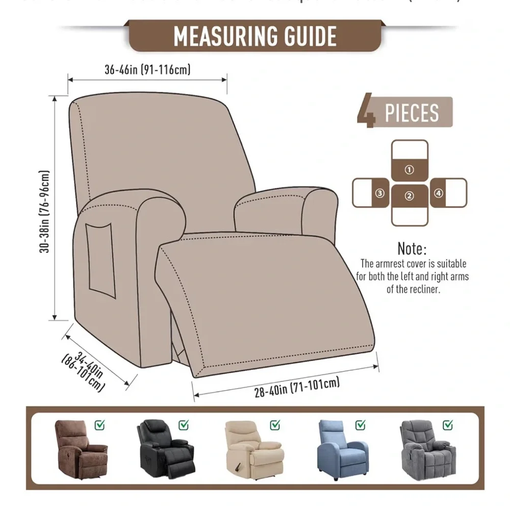 Oversized Recliner Slipcover Furniture Protector Jacquard Pattern-Brown
